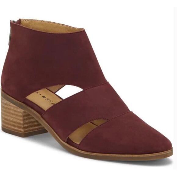 Lucky Brand Ralwan Leather Dark Red Cutout Closed Toe Bootie Heels Size 8 - Picture 8 of 8
